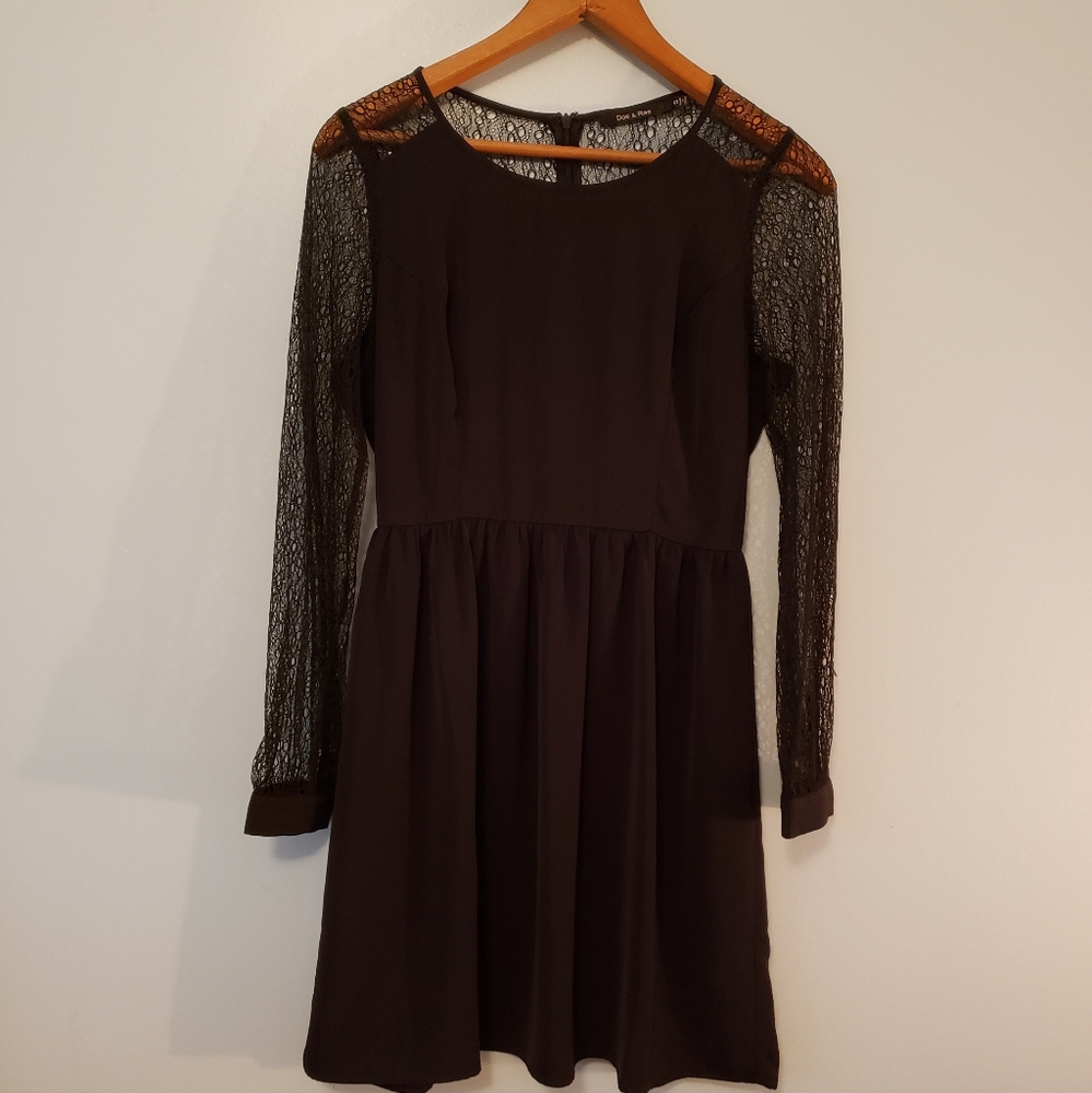 Black lace long sleeved A-line dress